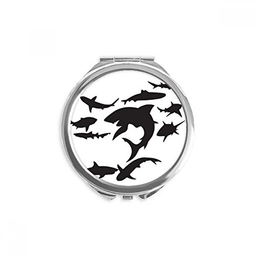 Miroir de poche requin noir portable pour retouches maquillage en voyage