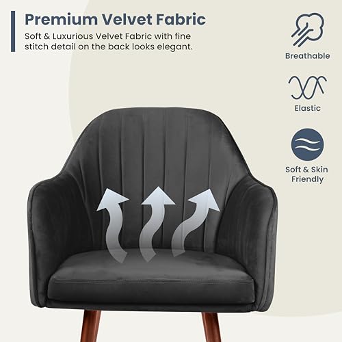 Image of Vergo Plush Velvet Dining Chair, Cushion Seat, Wooden Frame, Metal Legs, Premium Accent Chair for Living Room, Bedroom, Dining Room, Cafe & Restaurant (Black)