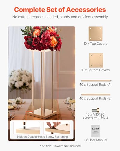 Support Fleur Mariage Stable Évite les Chutes de Vase Table Doré 80cm