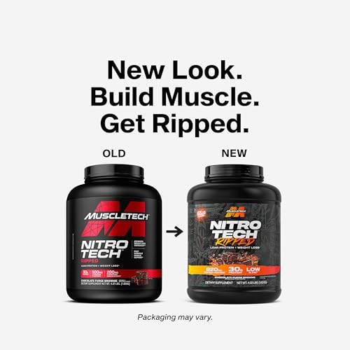 Image of Muscletech Whey Protein Powder (Chocolate Fudge Brownie, 4LB) - Nitro-Tech Ripped Whey Protein Isolate & Peptides Smoothie Mix for Lean Muscle - 30g of Whey Protein for Women & Men, Packaging May Vary