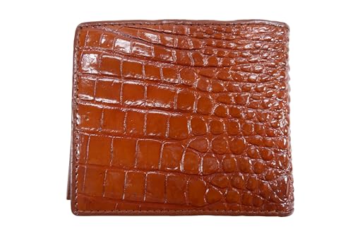 Genuine Crocodile Alligator Backbone Skin Leather Soft & Slim Bifold Wallet ([A7] - 7 Card Slots + 2 ID Windows + 2 Compartments for Bills, Signal Brown)3