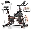 Exercise Bike, DMASUN Silent Magnetic Resistance 350 LB Capacity Stationary Bike for Home with Pull Ropes, App Compatible, Workout Bike with Solid Flywheel and Tablet Holder