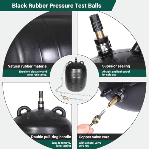 Image of 2 Inch Inflatable Pipe Plug Balloon Kit with Extension Hose,Safety Chain & Pump, Rubber Sewer Test Ball for Drain Blocking, Plumbing Pressure Testing /Leak Detection(Fits 1.8 inch-2.2 inch Pipes)