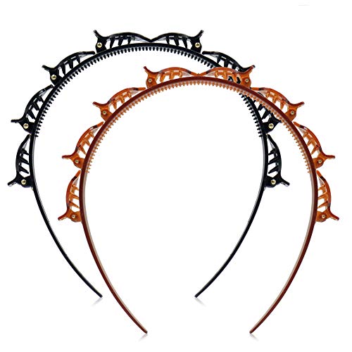 KAKALUOTE Hair Band Tools, Wavy Hair Hoop, Hair Bands Men Unisex Set, Hairbands for Women Plastic Headbands, Teeth Comb, Double Layer Twist Braided Headband Hair Tools Hair Band 2/4/6 pcs Set (2 pcs)