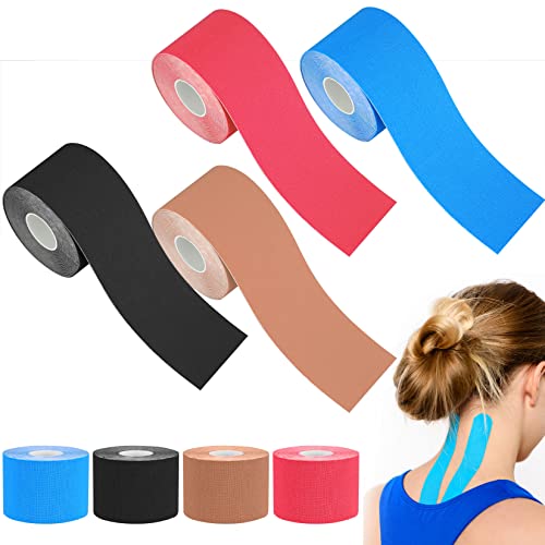 4 Rollos Cintas Kinesiologicas, 5cm x 5m Cinta Deportiva para Todo Tipo de Ejercicios de Fitness, Kinesiology Tape Cover