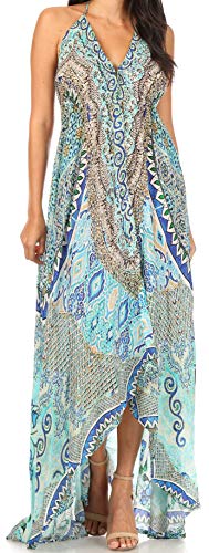 Image of Sakkas Lizi Womens Maxi High-Low Halter Handkerchief Long Dress Beach Party