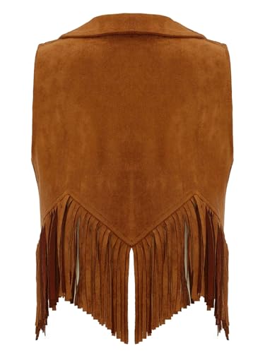 YiZYiF Girl's Faux Suede Tassel Vest Notch Lapel Sleeveless Hippie Cardigan Cowgirl Fringe Jacket2