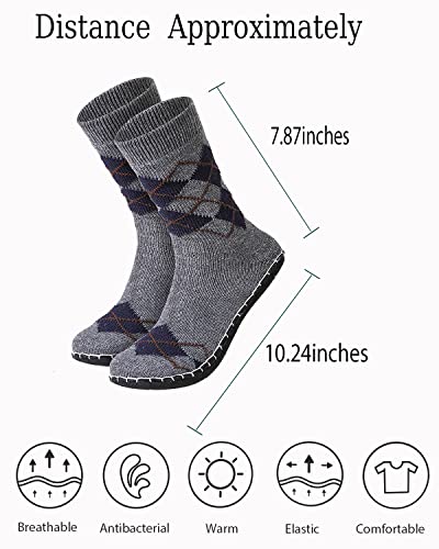 Vihir Men's Slipper Socks With Suede Non Slip Sole -Winter Knitted Home Warm Floor Indoor Stocking House2