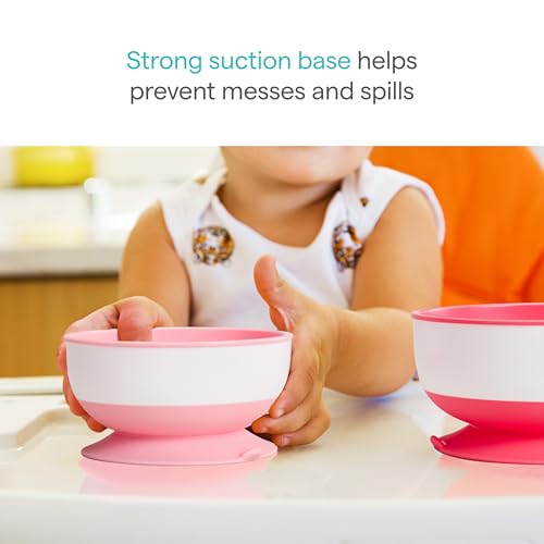 Image of Munchkin Stay Put Suction Baby Bowls with Lids - Dishes for Babies and Toddlers, Self-Feeding Bowl Set for Kids 6+ Months, Pink /Purple, 3 Count 3 sizes: small, medium, large (Pack of 6)