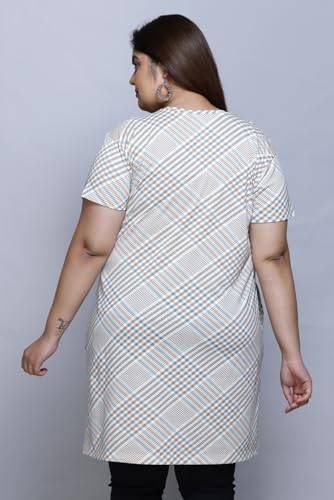 Image of RYSH Women's All-Over Printed Cotton Plus Size Longline T-Shirt with Pockets