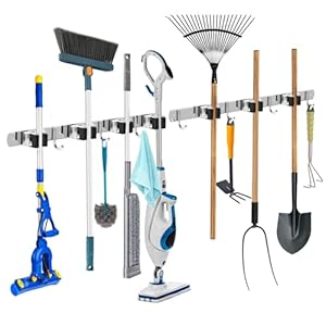 WECUTE Bezemhouder Wand 2 Stuks Gereedschapshouder Haaklijst Bezemhouder Tuingereedschap Houder Tuingereedschap 7 Houders en 7 Haken