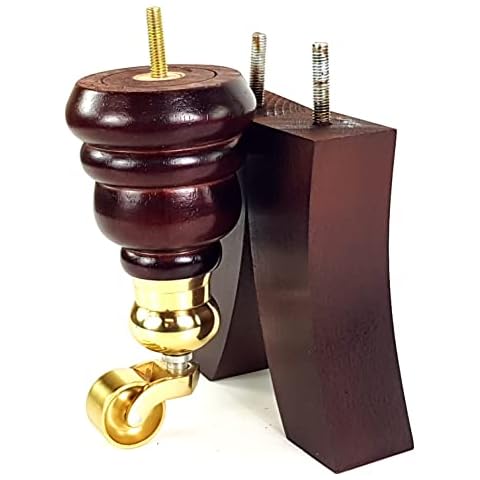 Knightsbrandnu2u 2x MAHOGANY 165MM HIGH WOODEN FURNITURE LEGS WITH REPLACEMENT BRASS CAULDRON CASTOR & 2 CURVED BACK FEET SETTEE CHAIRS, SOFAS M8(8mm) TSP2007 Cover