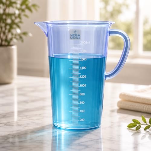 Image of Transparent Plastic Measuring Jugs 2000 ML with Handles - Measuring Mugs Cups for Home, Kitchen,Office, School & Laboratory Use, Measuring Solid & Liquids Moulded in Polypropylene