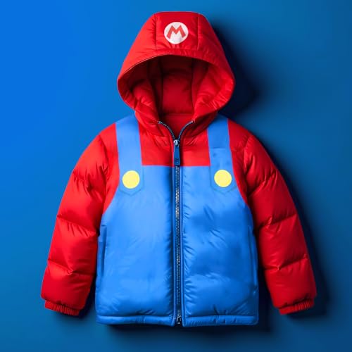 Nintendo Winter Jacket for Boys Super Mario Graphic Print Boys Puffer Winter Coat for Big and Little Kids (Red and Blue Size 14/16)3