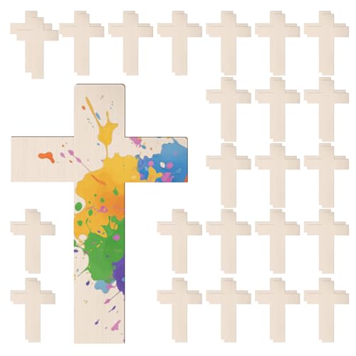 VEGOATY 50 Stück Holzkreuz zum Bemalen: 11x7cm/4.3x2.7 Zoll Holzkreuze zum Basteln für Bemalen Dekorieren Geschenk, Kreuz Ornamente Chip Perfekte Ausschnite für Decoupage