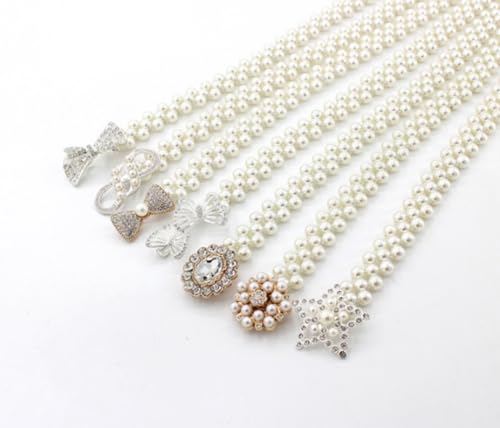 AKOAK 1 Pack Pearl Belt, Stretch Pearl Belt for Women, Wedding Bride Belt with Rhinestone Crystal Rhinestone White Waist Chain Bridesmaid Dress Belt3