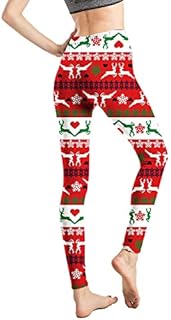 Fioeyr Women Ladies Christmas Costume Leggings Reindeer Printed Xmas Tree Leggings Elasticity Skinny Printed Stretchy Pants Trousers