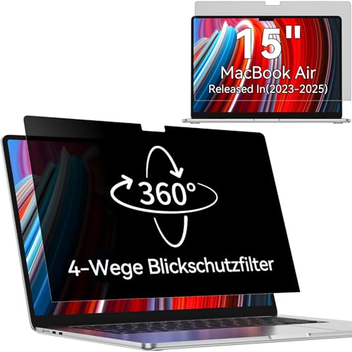 Protescreen Filtro de privacidad de 360° para MacBook Air de 15 pulgadas 2021-2025 (M2 M3 M4), antideslumbrante, luz azul Mac 4 vías, filtro de privacidad, protector de pantalla 15.2