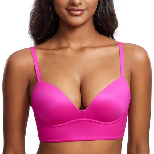 Image of DOBREVA Women's Push Up Wireless Bra Padded T Shirt Bras No Underwire Plunge Bralette