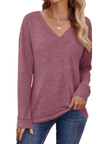 JUSTFASHIONNOW Long Sleeve Tunic Tops for Women V Neck Shirts Business Casual Blouses Trendy Comfy Tee Work Winter Office Outfits for Women 2025 (Wine Red,Large) — view 4