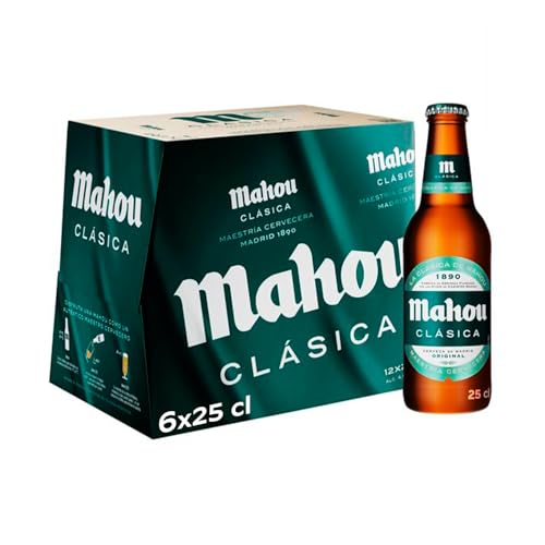 Mahou Clásica, Cerveza Lager Dorada, Pack 6 Botellines x 25cl