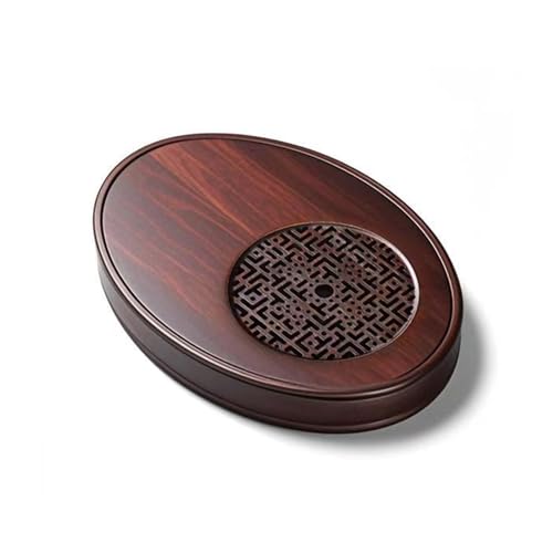 Oval Bamboo Gongfu Tea Tray with Water Storage, Chinese Kung Fu Tea Table, Vintage Tea Set for Brewing and Serving (11.4 * 8.1 * 2 in)