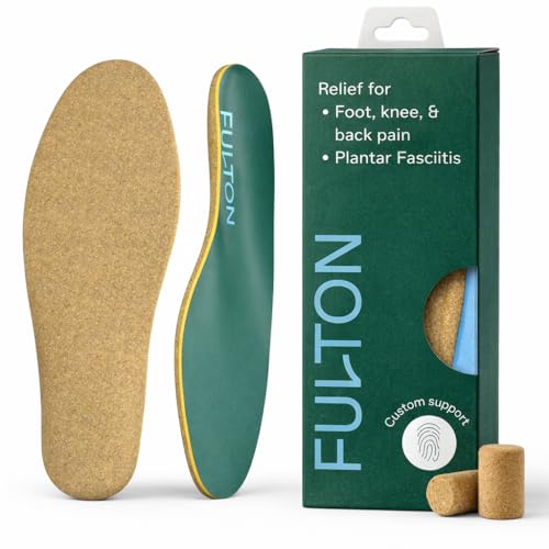Fulton Custom Molding Cork Shoe Inserts for Men/Women - Pain Relief Orthotic Insoles for All Day Comfort w/Plantar Fasciitis Arch Support Inserts Flat Feet to High Arch (Women, 6.5-7)