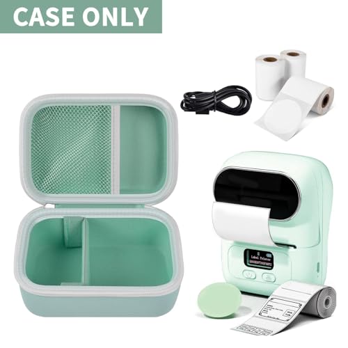 Image of Boobowl Hard Case for Phomemo M110 /M110S Label Maker, Case Only | Organized Label Roll Storage, Mesh Pocket for Charging Cable, Home Office Inventory, Small Business - Green