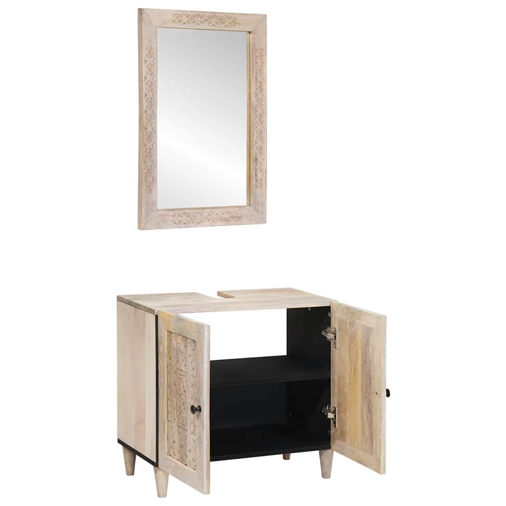 Juego de muebles de baño de 2 piezas, color blanco, 62 x 33 x 58 cm, soporte de madera, espejo de 50 x 70 cm, espejo plano, diseño moderno, robusto y duradero, para baños pequeños