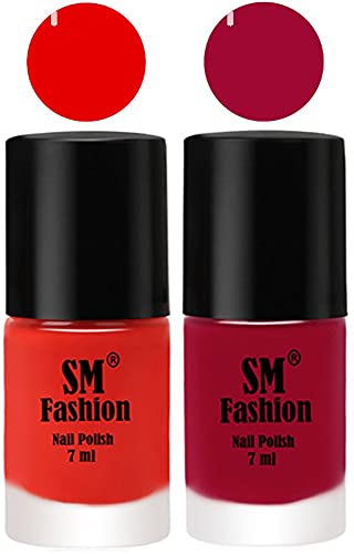 Image of Long Lasting Nail Polish | Nail Paint Combo 7 ml Each) - Set of 2 Fire Orange-Pure Wine