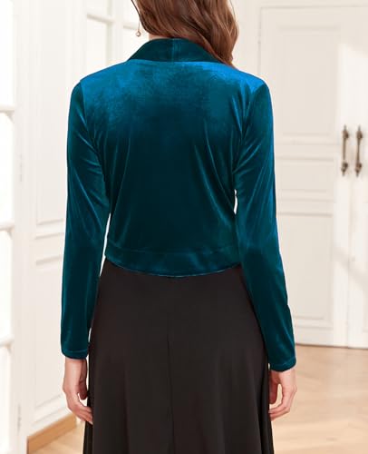 Image of Women's Long Sleeve Velvet Shrug for Dresses Cocktail Party Open Front Cropped Bolero Cardigan Top