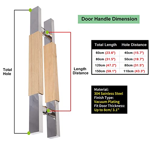 Poignée de porte de grange push pull longue en acier inoxydable 120cm