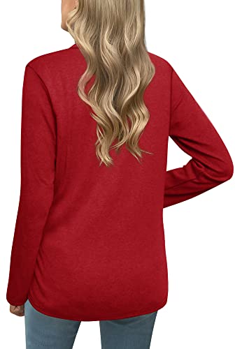Image of Jescakoo Womens Tops Long Sleeve Shirts Twist Front Crew Neck Tunics
