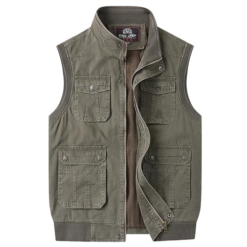 Generic Multi Pockets Cargo Vests for Men Utility Vest Jacket Full Zip Sleeveless Casual Outdoor Waistcoat for Fishing Travel