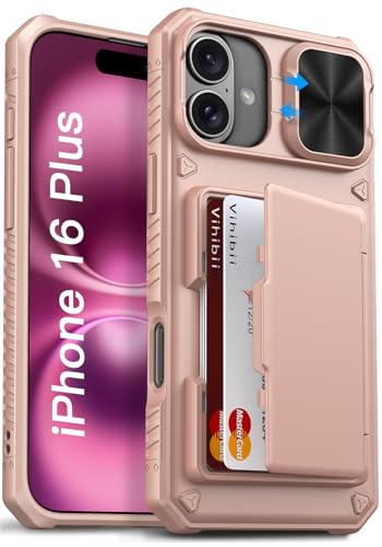 Coque iPhone 16 Plus Vihibii Or Rose avec porte-carte et cache caméra