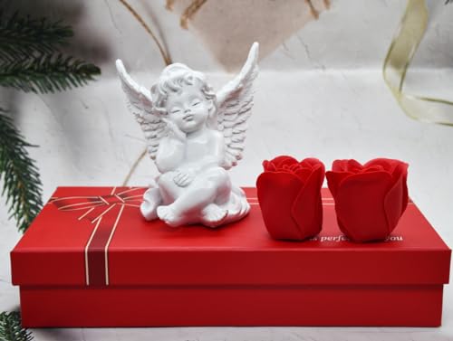Image of Saugat Traders Angel Wings Statue for Home Decor - White Polyresin with Marble Finish Showpiece Decoration - Good Luck Gift