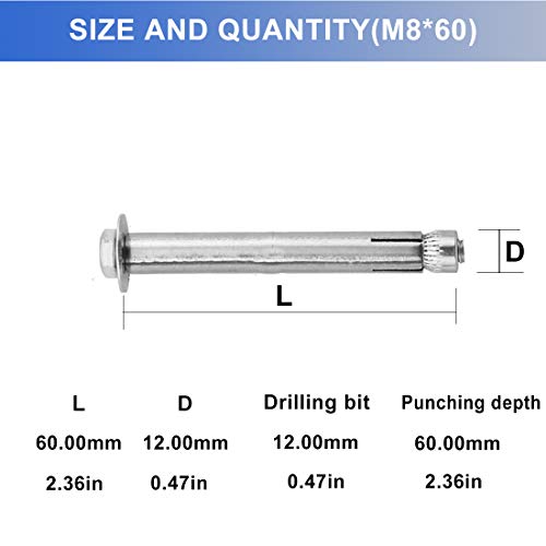 Image of Hex Expansion Bolt Hex Head Nut Sleeve Expansion Screw 304 Stainless Steel External Furniture Bolts, Expanding Shield Anchor Screws Bolts Fastener M8x60mm 5 Pack