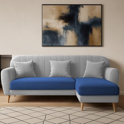 Image of Atticus RHS 4 Seater L Shape Sofa Set for Living Room (Blue Grey Fabric) Premium Fabric Sofa Set
