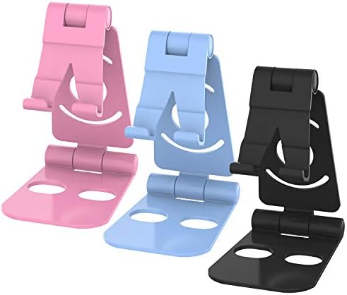 MUNSKT Adjustable Phone Stand, Tablet Stand, Cell Phone Stand, Desktop Phone Holder Cradle Dock Compatible with iPhone Xs Xs Max Xr X 8 7 6 6s Plus, iPad, Tablets. (Black + Pink + Blue 3pack)