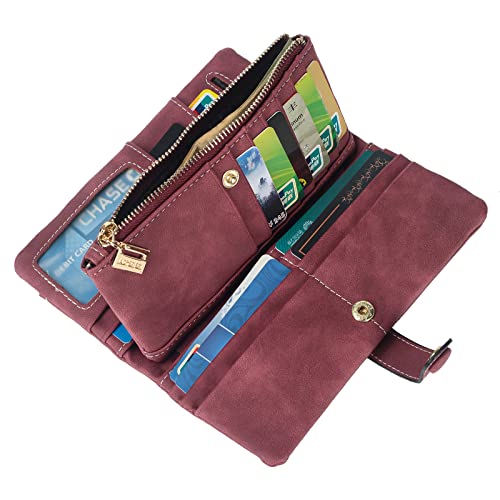 Image of Bird&Fish Women Vegan Leather Wallet Bifold Clutch Large Capacity Card Organizer Buckle Long Purse for Girls Candy Color