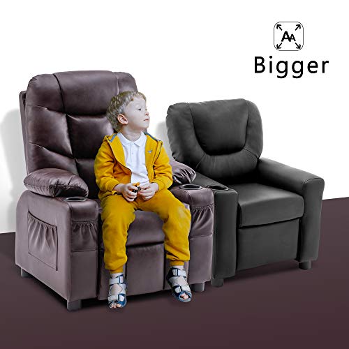 Mcombo Big Kids Recliner Chair With Cup Holders For Boys And Girls Room, 2 Side Pockets, 3+ Age Group, Faux Leather 7366 (Dark Brown) #TOP2