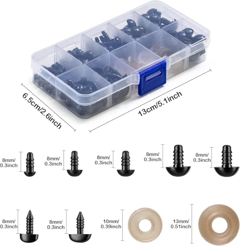 Image of 270 PCS Safety Eyes and Noses for Amigurumi, Stuffed Crochet Eyes with Washers, Craft Doll Eyes and Nose for Teddy Bear Crochet Toy Stuffed Doll and Plush Animal Gifts (270 PCS Safety Eyes)