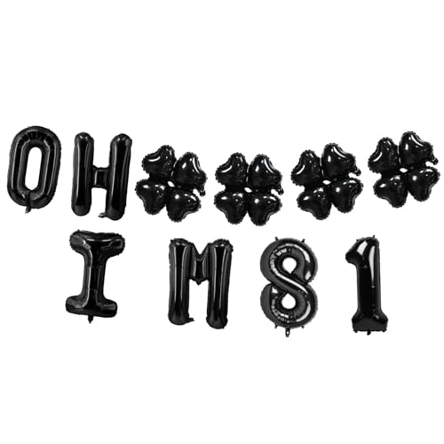 Image of Oh I'm 81! Latex Balloons 16 Inch Black Hallo Eighty One Cheers to 81 Years Old Theme Decor for Man Woman Happy 81st Birthday Party Photo Studio Prop Flag Decorations Favors Supplies