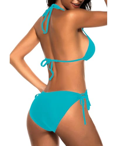 Image of Tempt Me Women Triangle Bikini Sets Halter Two Piece Sexy Swimsuit String Tie Side Bathing Suit