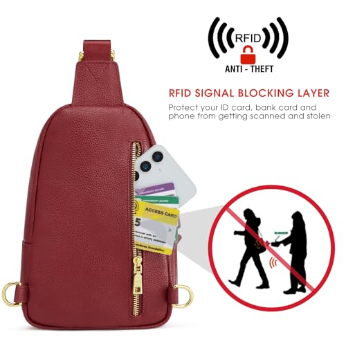 Image of Kattee Sling Bag for Women, Leather Fanny Packs Crossbody Purse, Small Chest Bag with RFID Blocking, Red