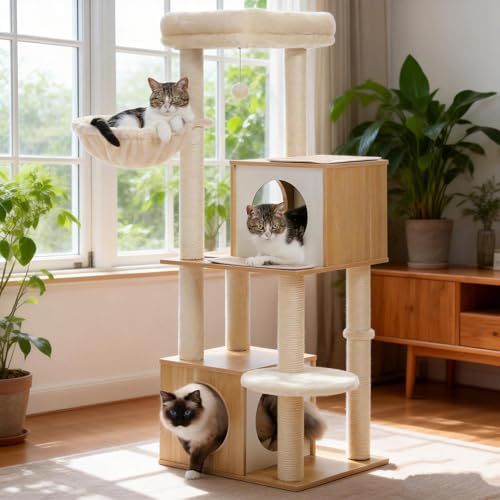 Árbol para Gatos Grande de Madera 51 pulgadas Beige miniatura 2