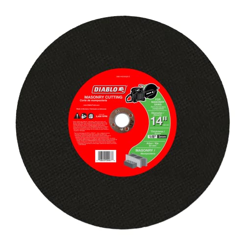 Diablo High Speed Masonry Cut-Off Disc - Ideal for Concrete, Brick, Cinder Block, and Paver Stone Cutting - 14" Diameter, 1/8" Thickness, 1 Hub Type, 5,450 Max RPM - DBD140125A01C