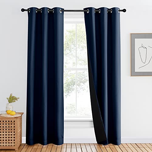 NICETOWN 100% Blackout Curtain Set, Navy 42-by-84-inch — best blackout curtain sets for shift workers