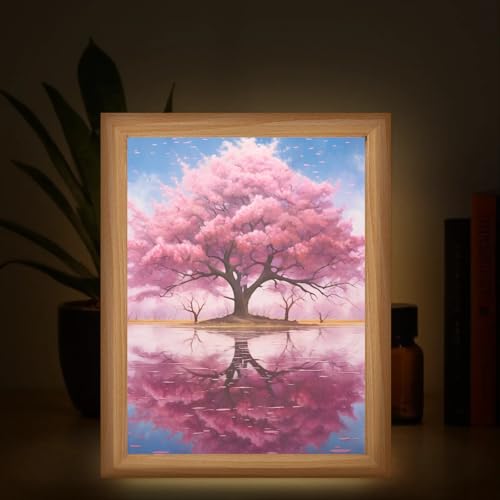 Light Up Painting, Colorful Tree Wall Art Picture Light Mystical Tree Light Up Desktop Art Frame, 10 Brightness USB Powered 3 Lighting Modes, Anxiety Relief Gift for Bedroom Home-Without Acrylic Panel
