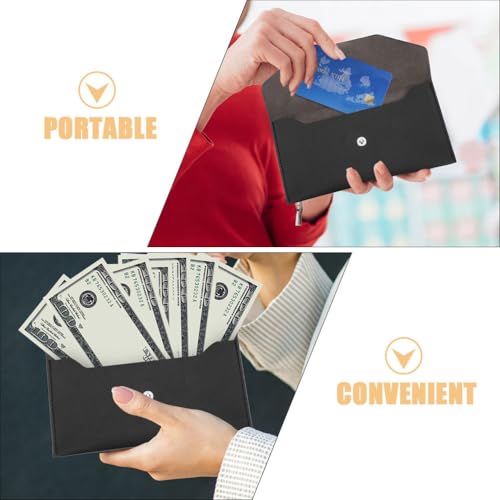 CALLARON 2 Stück Briefumschläge aus schwarzem Leder – Geldbeutel, wiederverwendbar, Receipt Organizer, tragbar, zum Verwalten des Budgets und zur Aufbewahrung von Quittungen, 17,5 x 9 x 1 cm